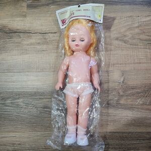 Vintage Fibre Craft 13.5 Inch Plastic Blond Girl Doll Crafty Whimsical
